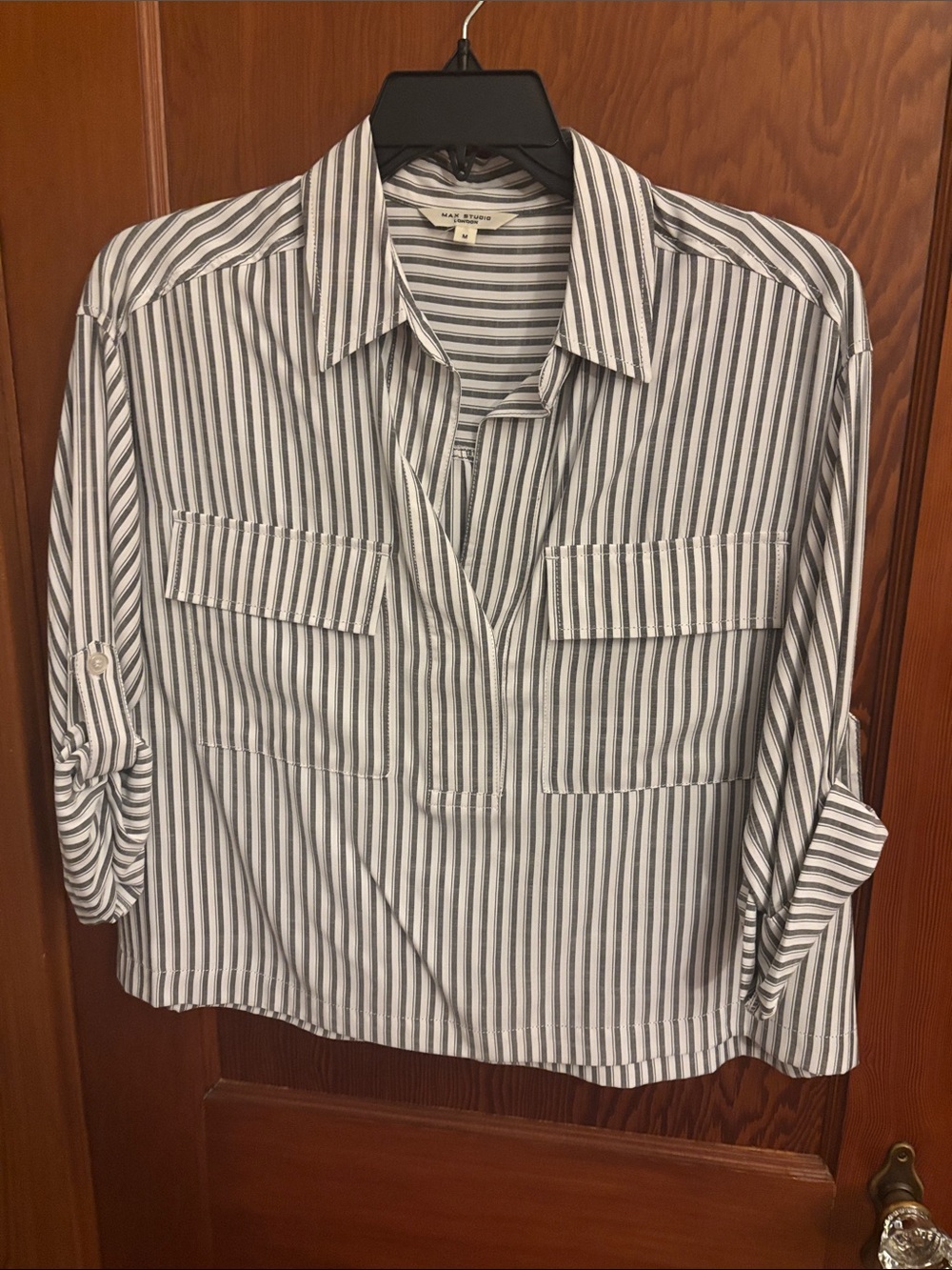 Madewell Striped Popover Blouse - White & Navy Stripe
